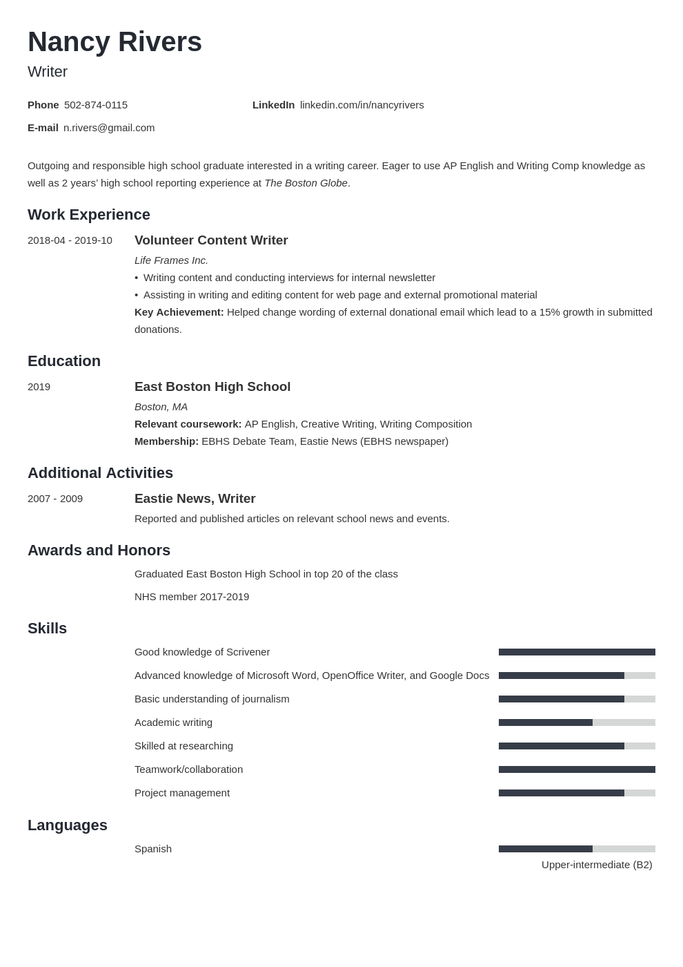 resume example of high school graduate