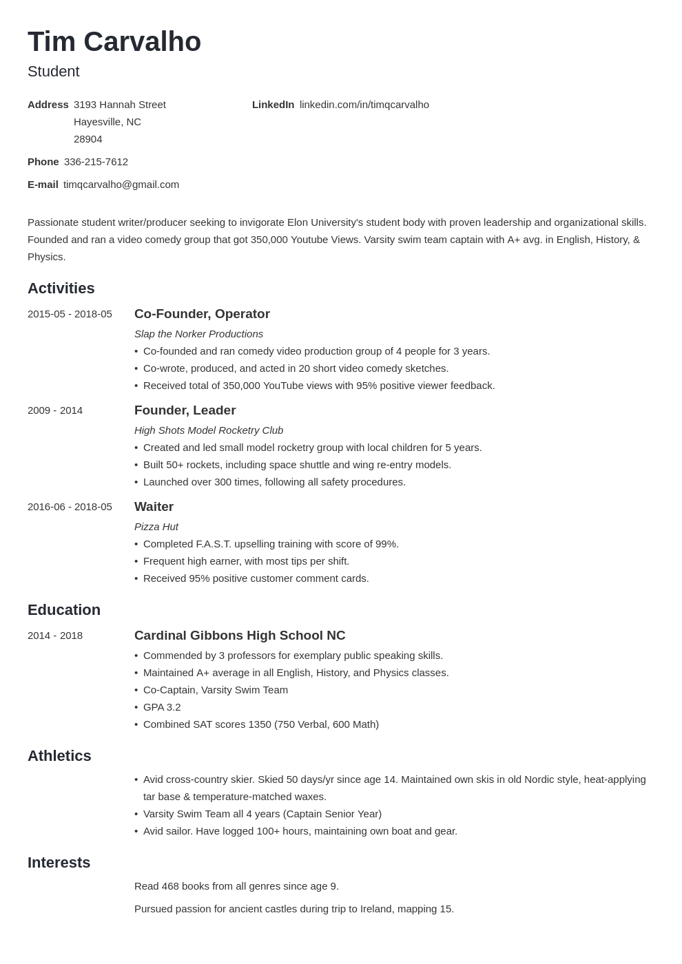 high school resume for college application template minimo