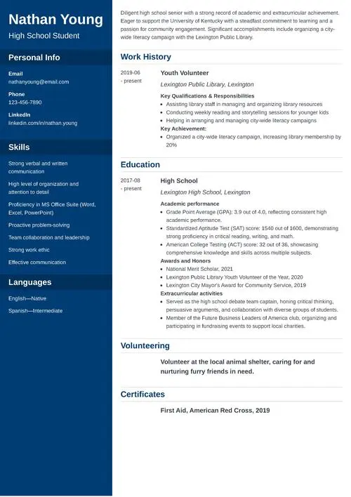 sample resume for college application