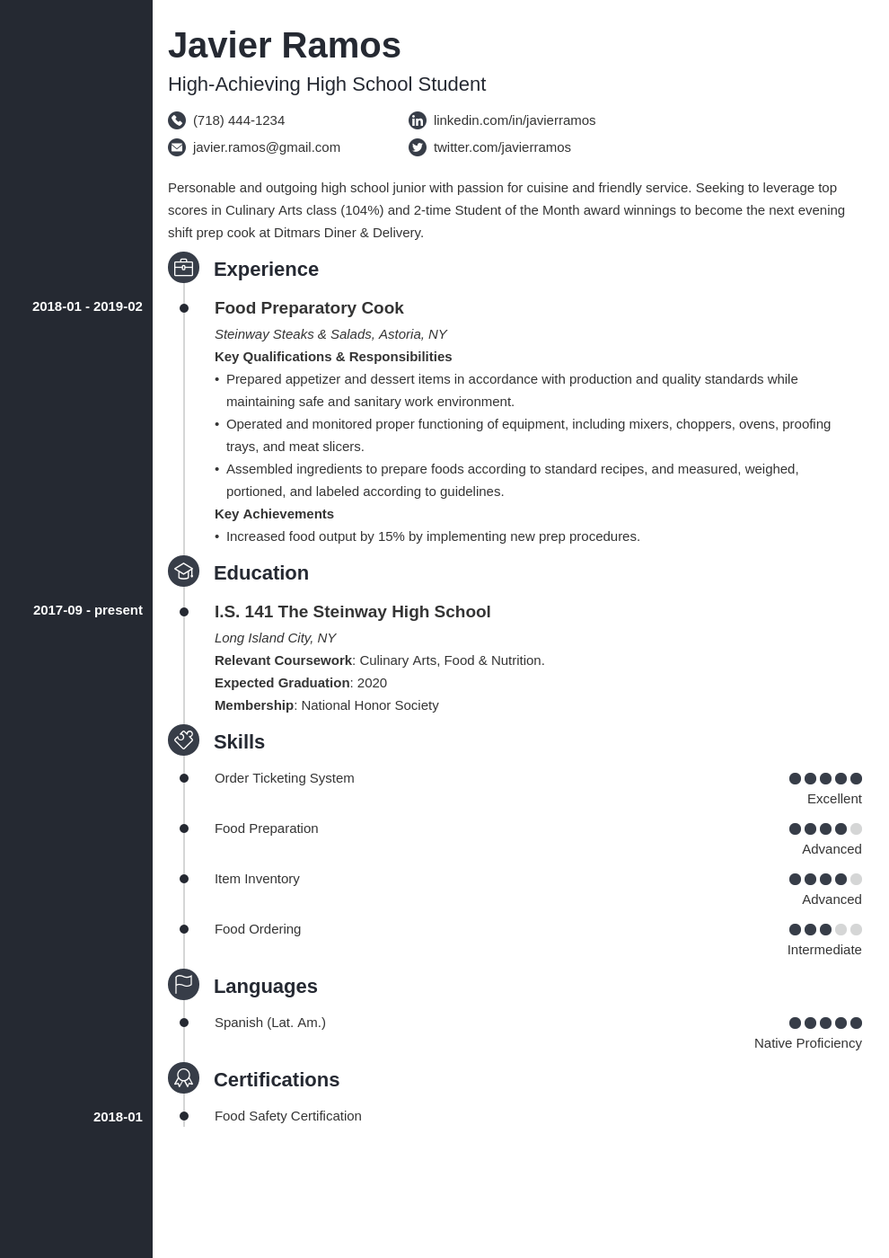 high school student resume example template concept