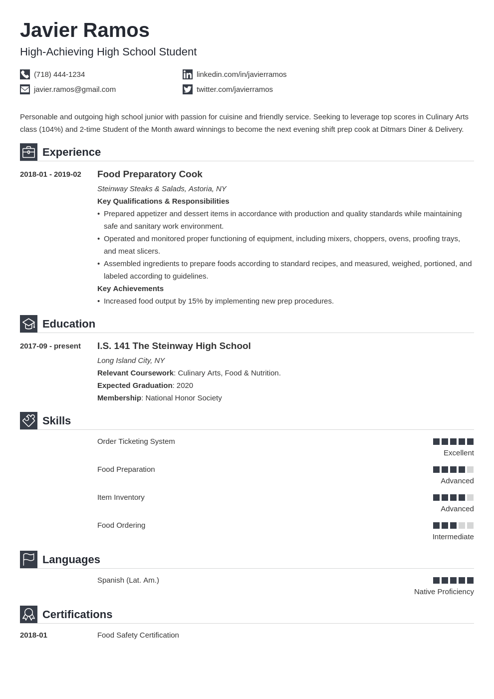 Resume writing for high school student 1st
