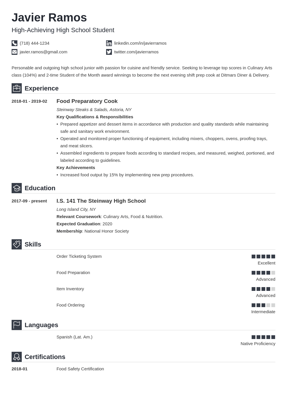 resume templates for high school students