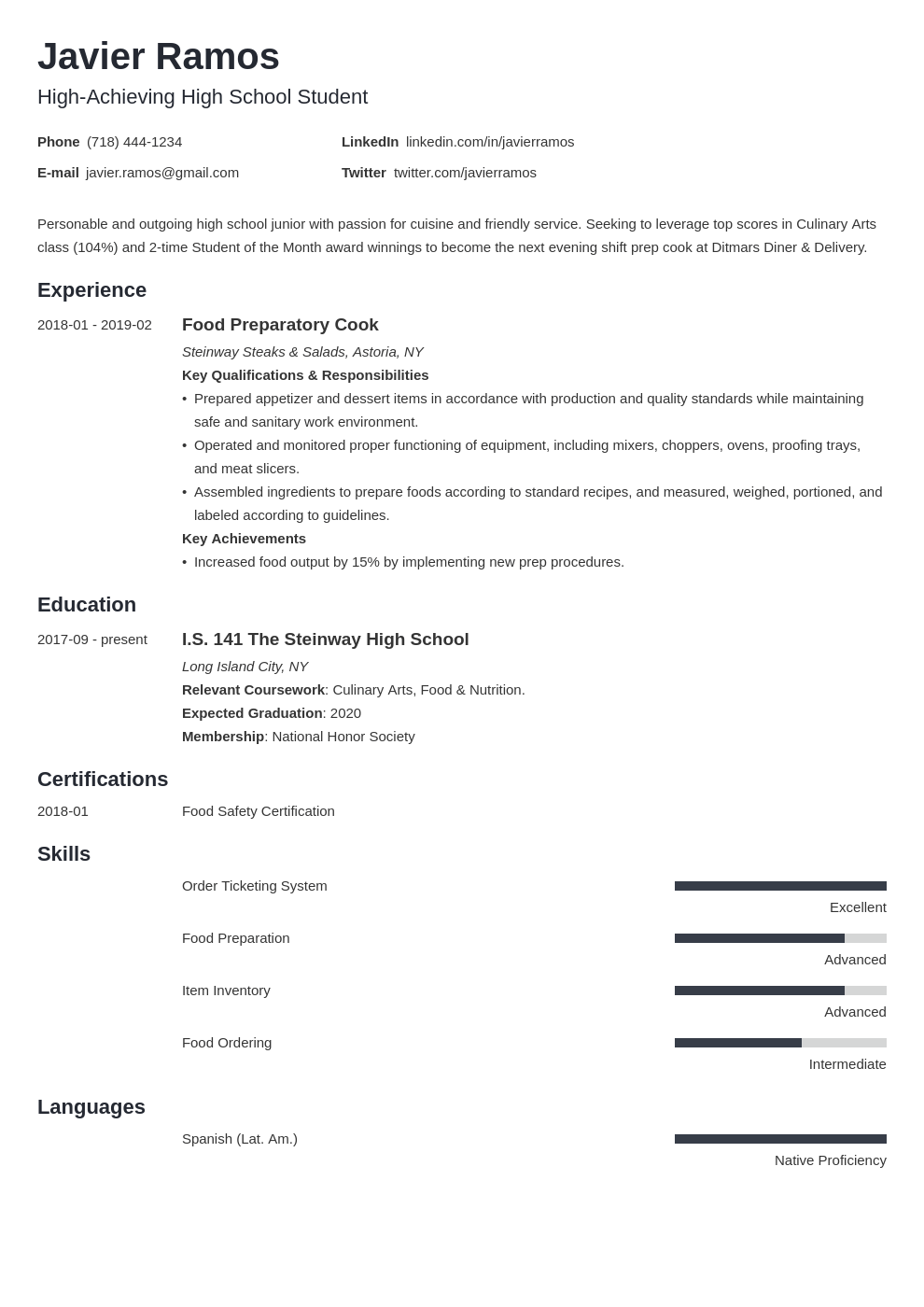 how to build a high school student resume