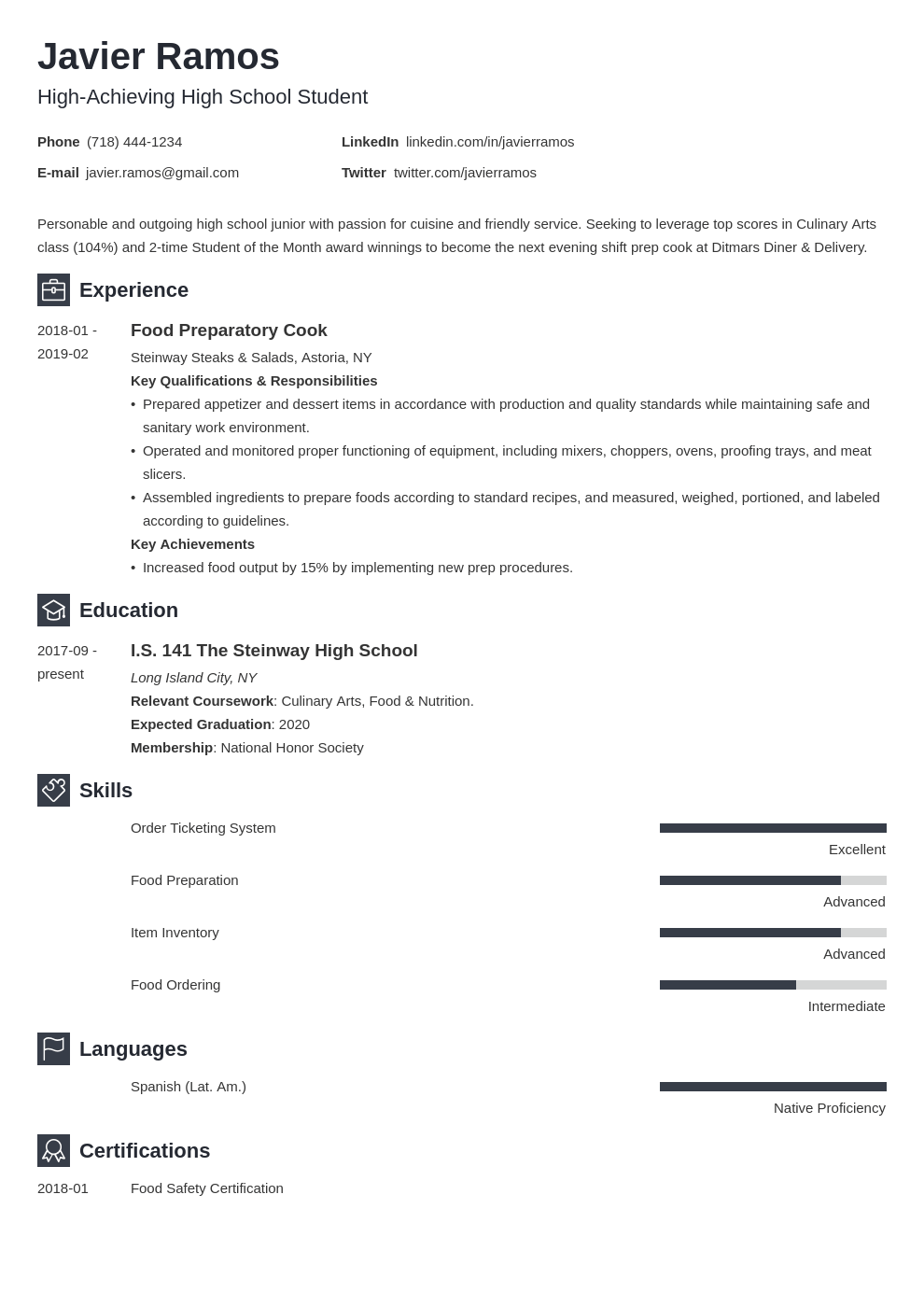 high school student resume sample no experience