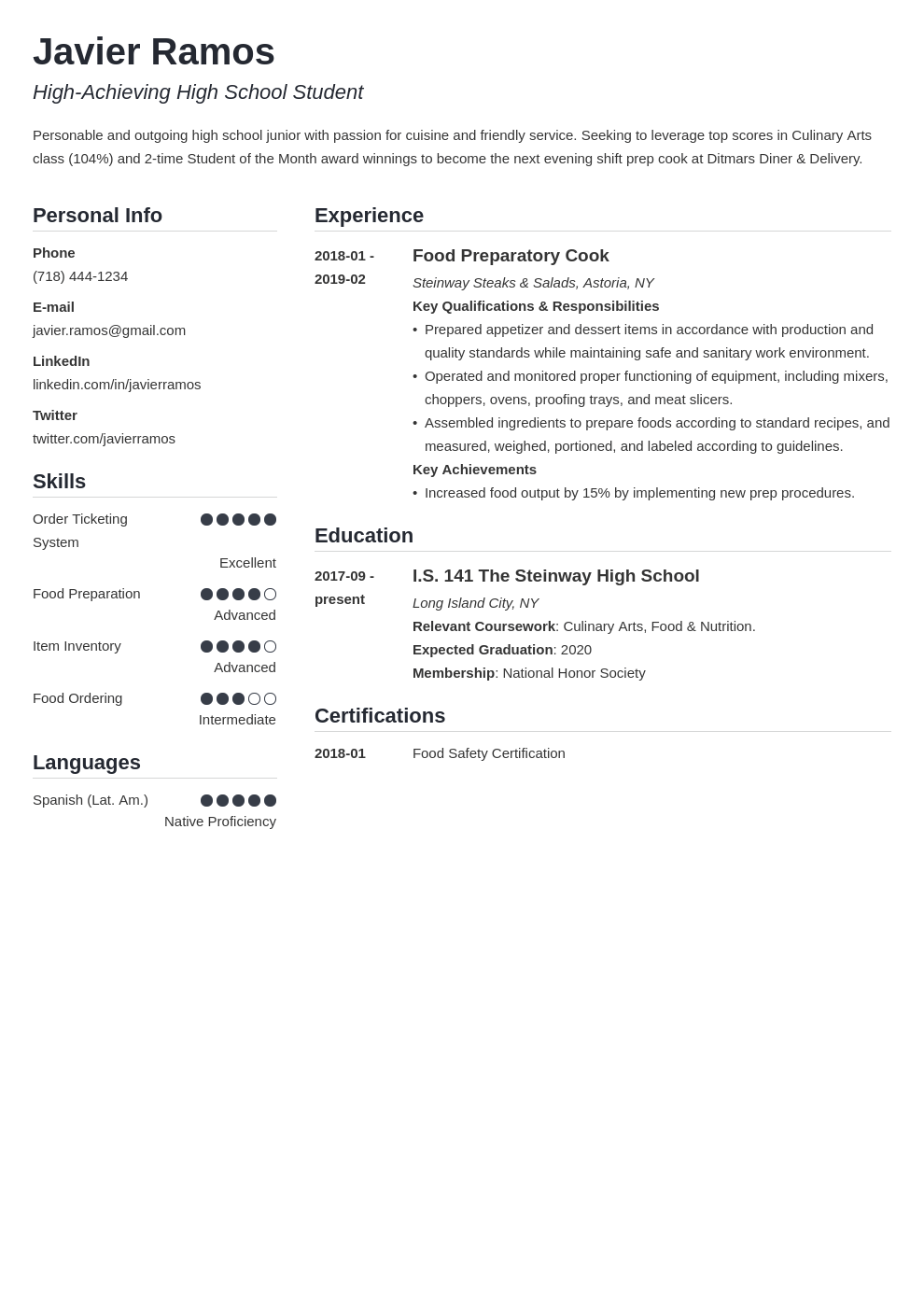 high school student resume example template simple