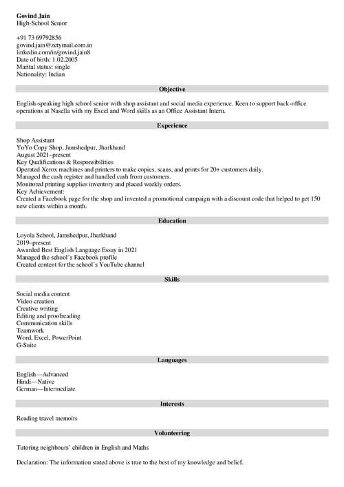 High School Resume Template Guide Examples For Students