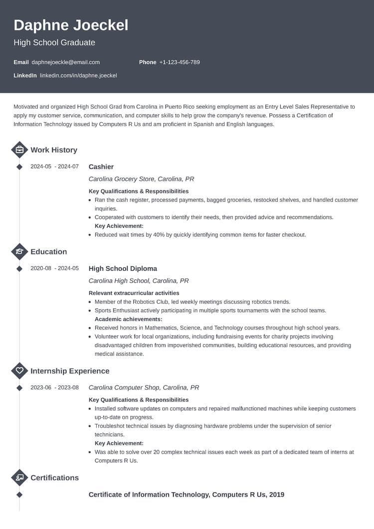 High School Resume Template - Diamond