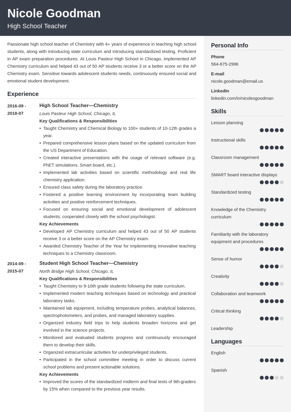 High School Teacher Resume Examples Template Guide 