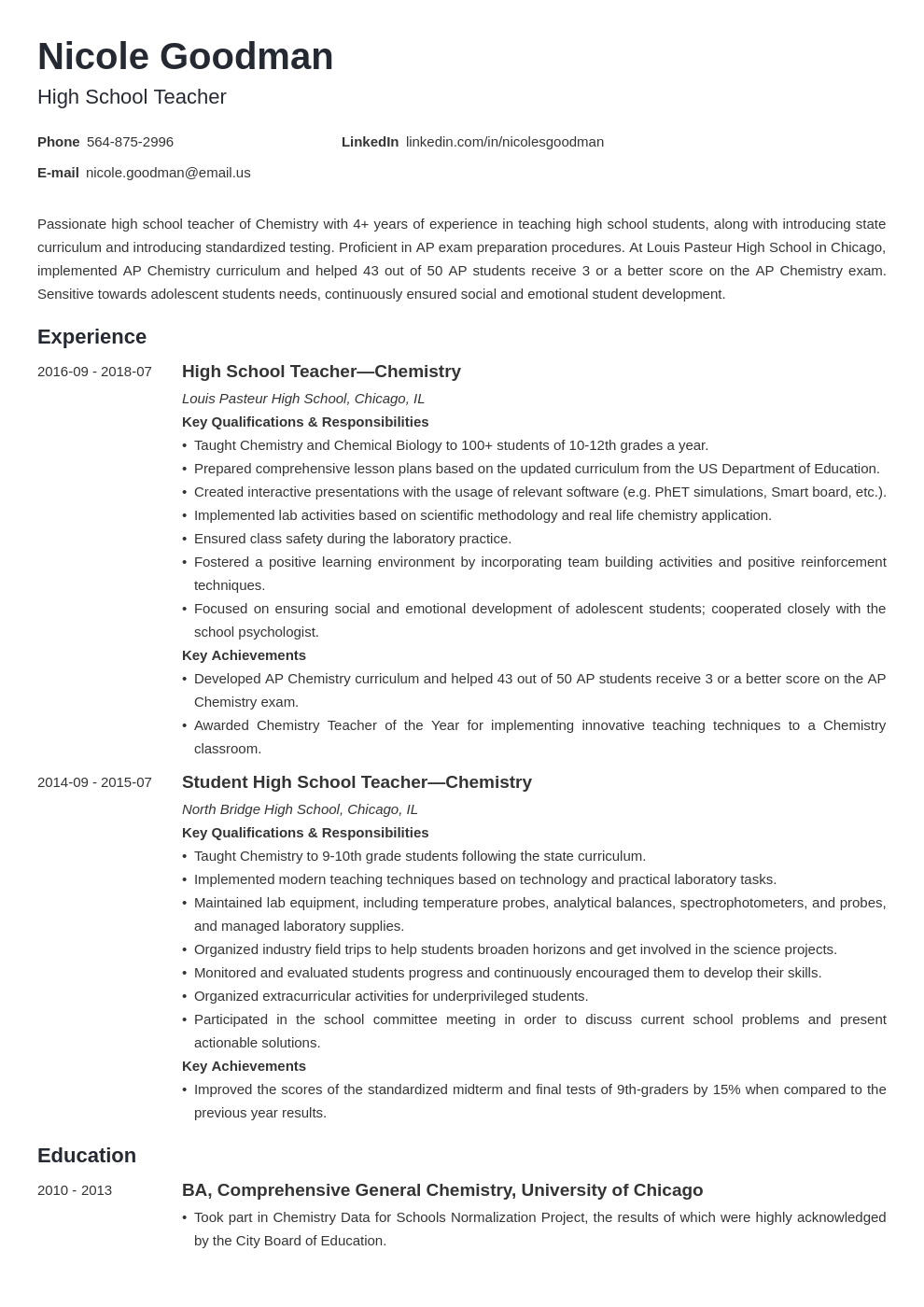 teacher qualifications for resume