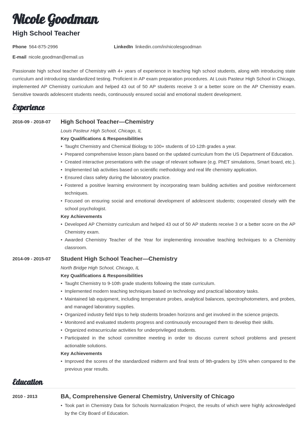 High School Teacher Resume Examples Template Guide 