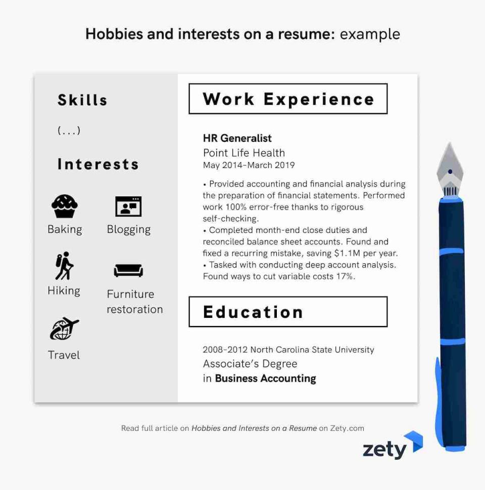 Hobbies and interests on a resume: example