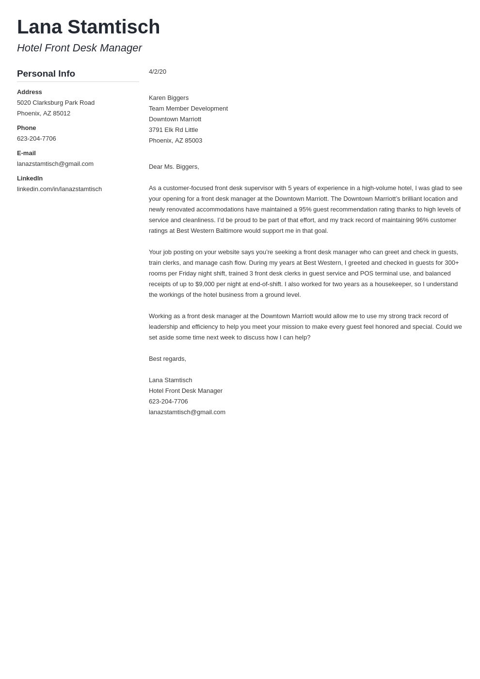 sample of application letter for hospitality industry