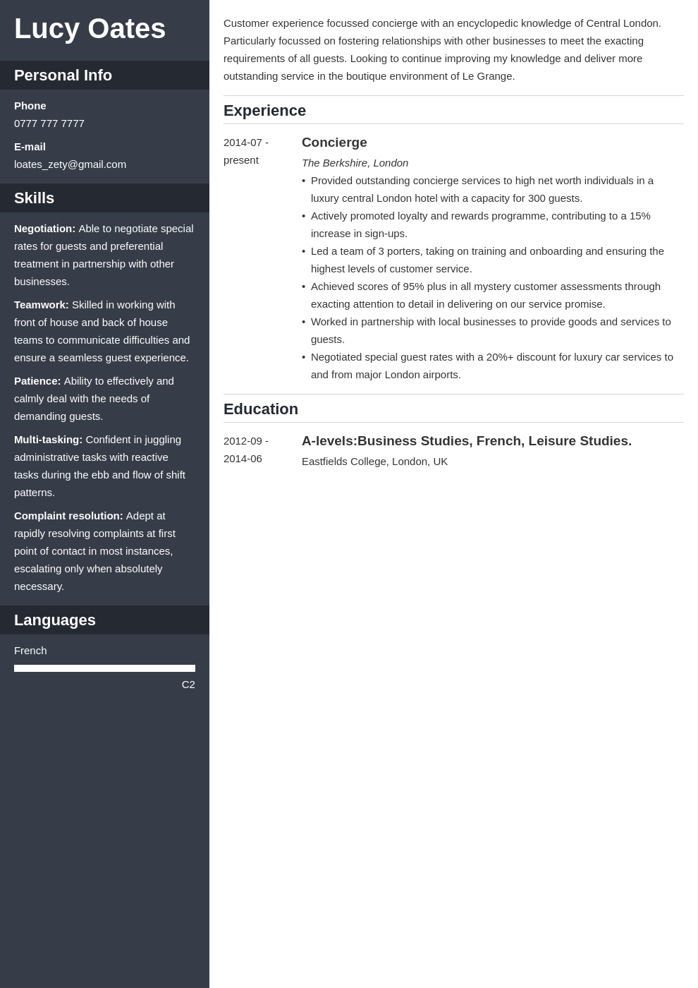 Hospitality CV Examples, Template, & Skills for a CV