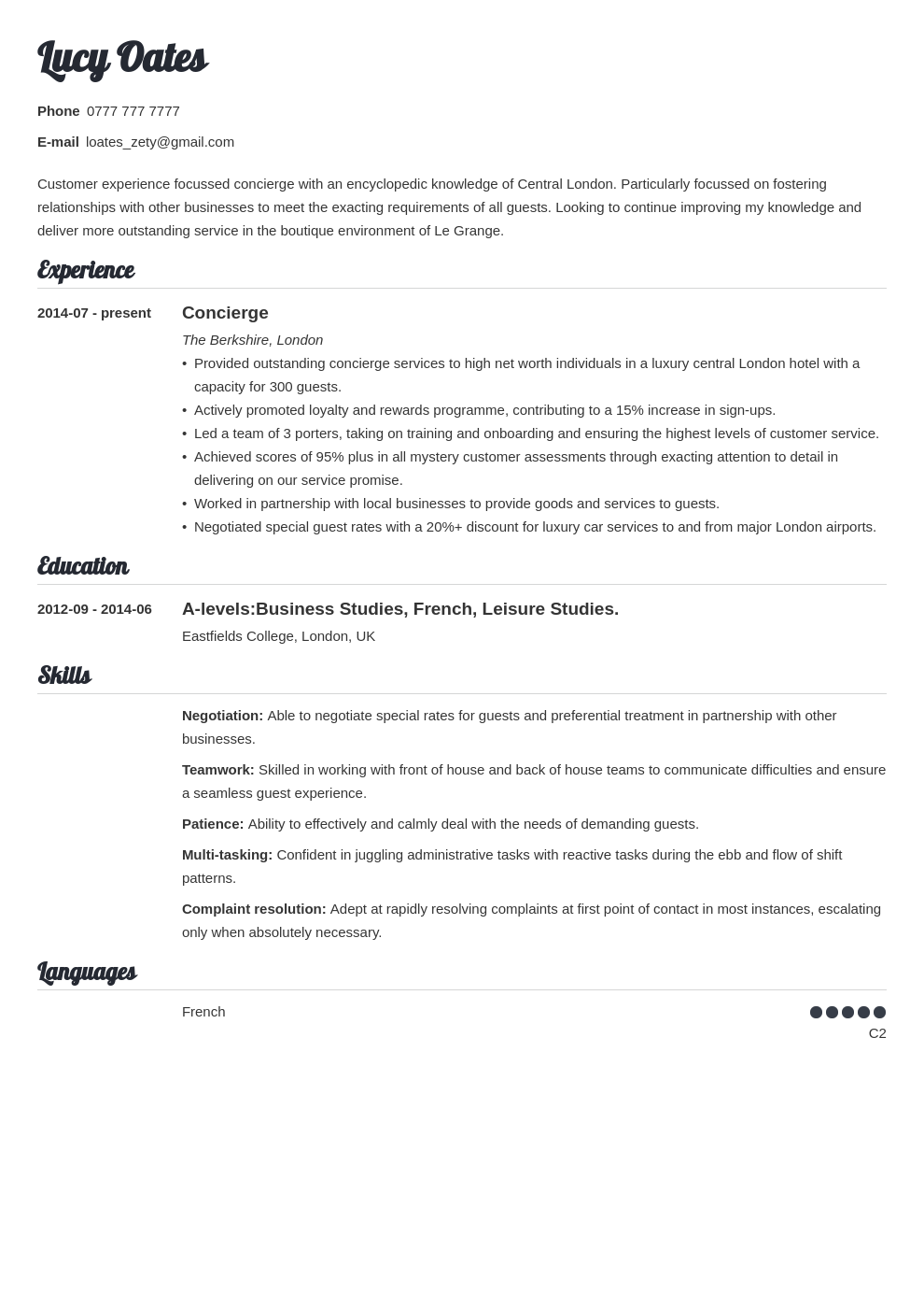 Hospitality Cv Template 10 Writing Tips Examples