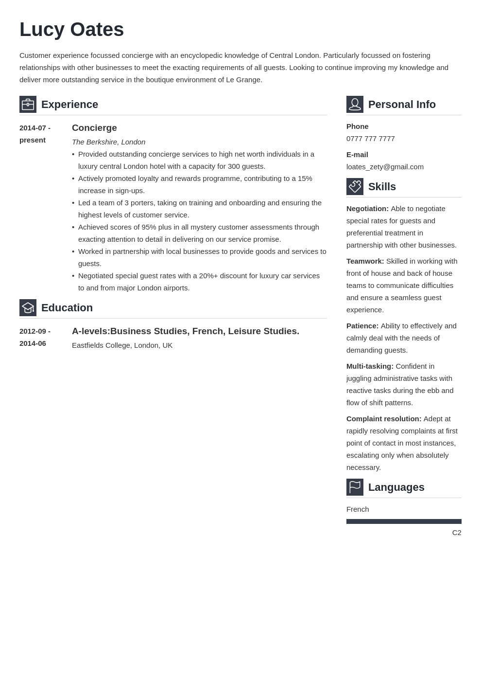 Hospitality CV Examples Template Skills For A CV