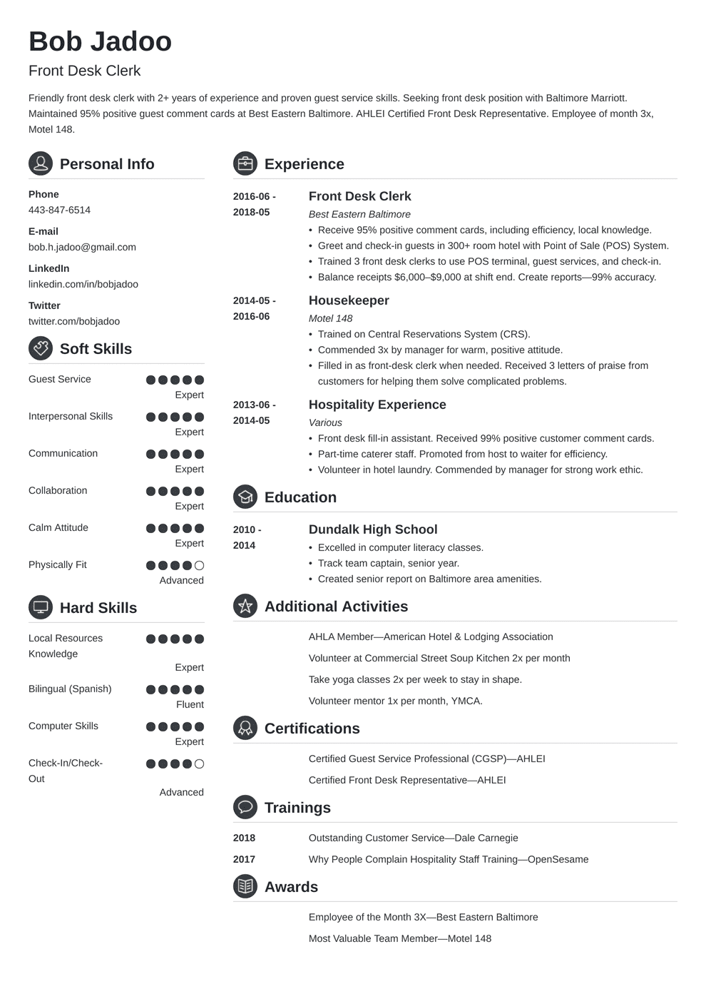 Hospitality Cv Examples from cdn-images.zety.com