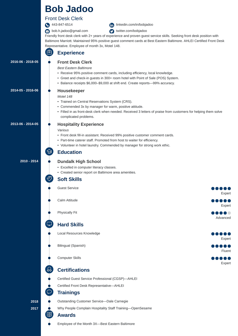 Hospitality Resume Example Guide   Hospitality Skills