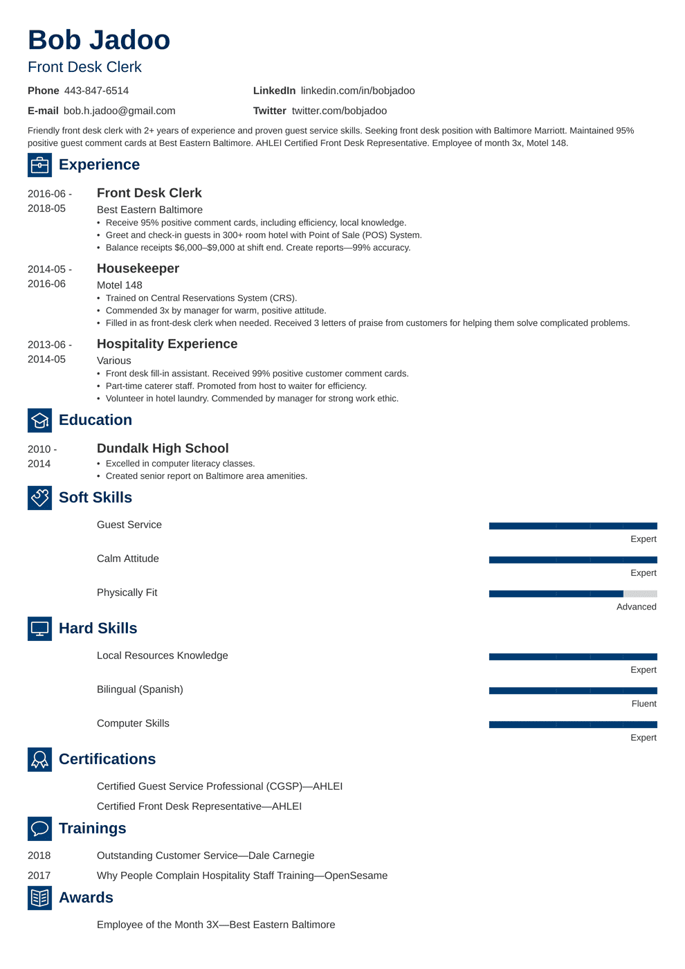 Hospitality Resume Examples Objective Amp Skills