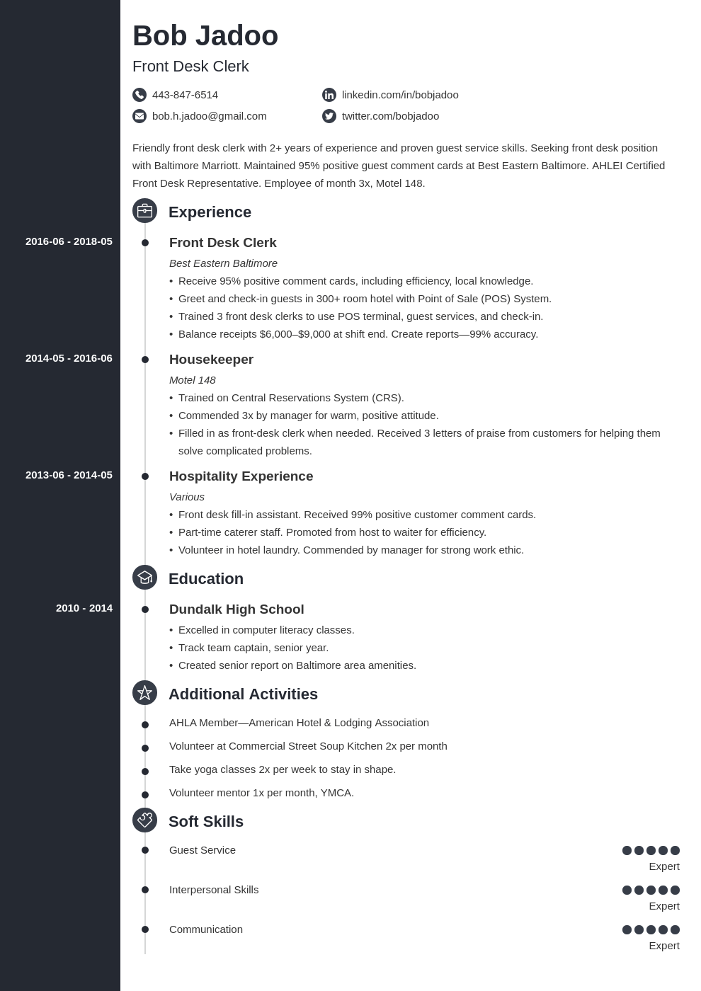 Hospitality Resume Example And Guide Hospitality Skills 6774