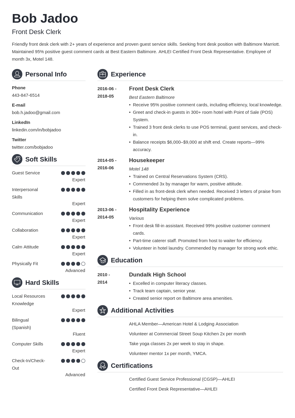 hospitality resume example template crisp