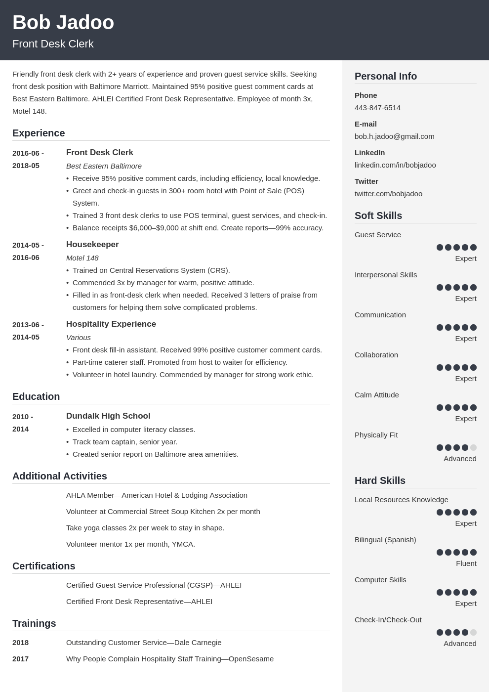 hospitality resume example template cubic