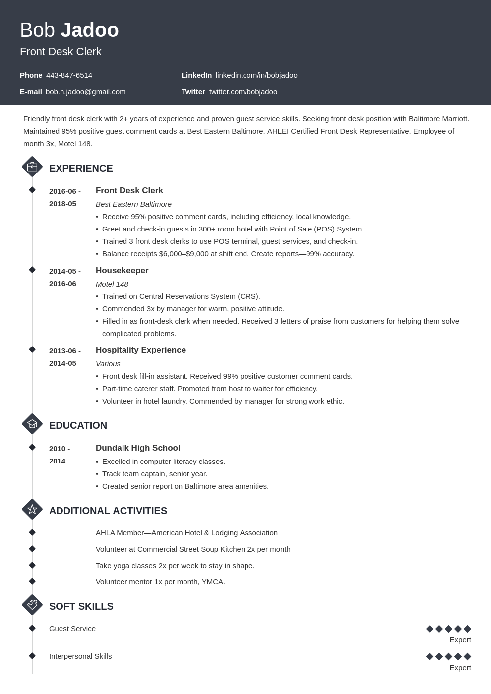 Hospitality Resume Example Guide   Hospitality Skills