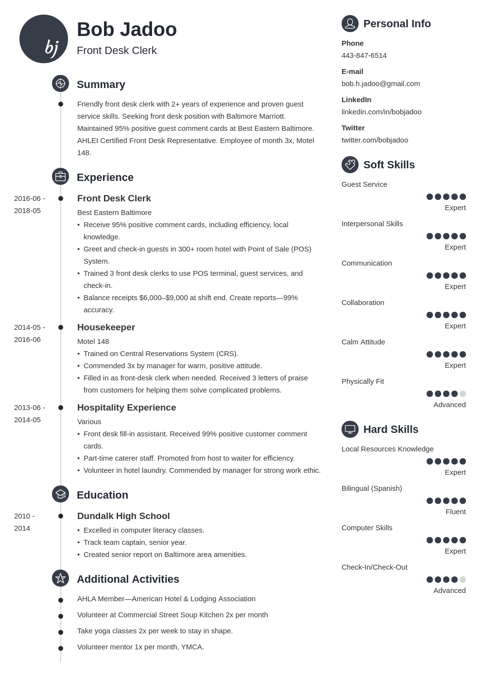 hospitality resume example template primo