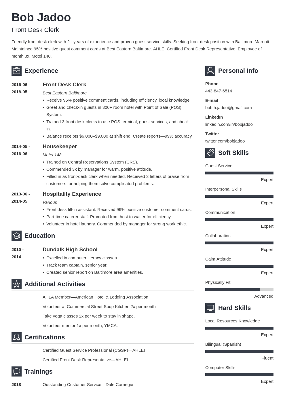 hospitality resume example template vibes