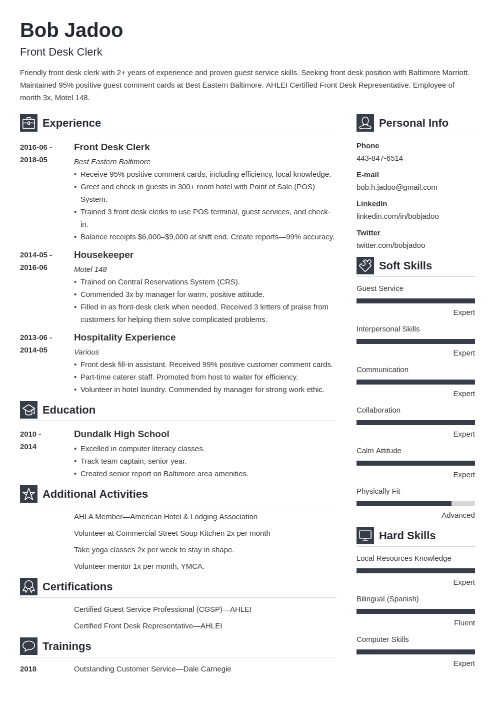 Hospitality Resume Example Guide   Hospitality Skills