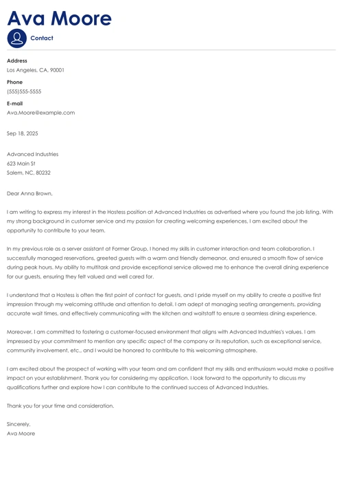 sample cover letter example