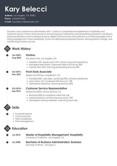 Hostess resume example