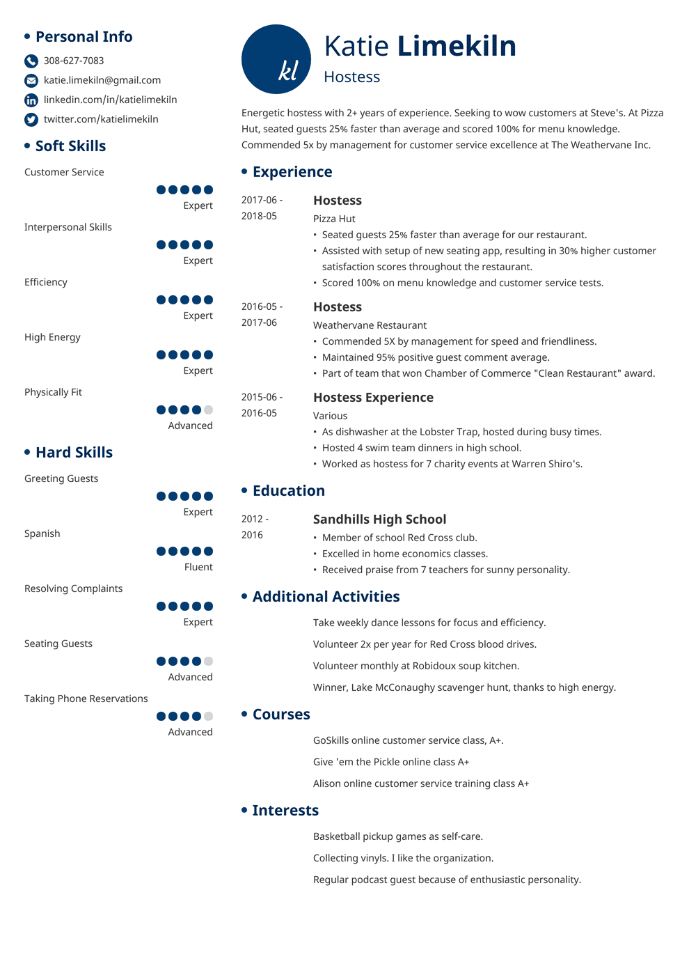 Hostess Resume Examples & Job Description [+Host Skills]