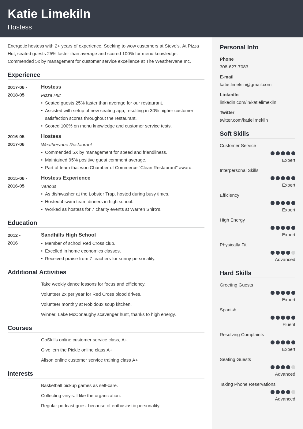 hostess resume example template cubic