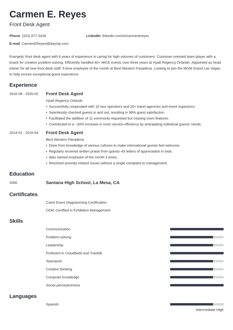 Hotel Front Desk Resume Sample & Complete Guide (25 Tips)