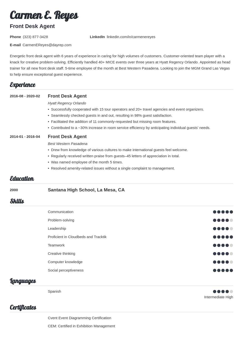 receptionist-cv-example-writing-guide-resume-io