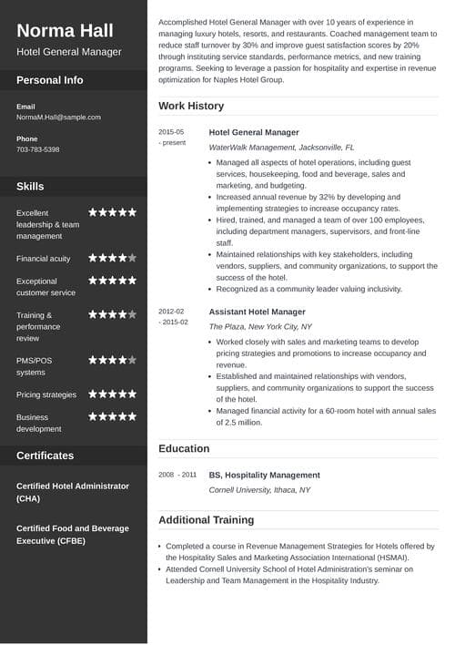 hotel general manager resume example