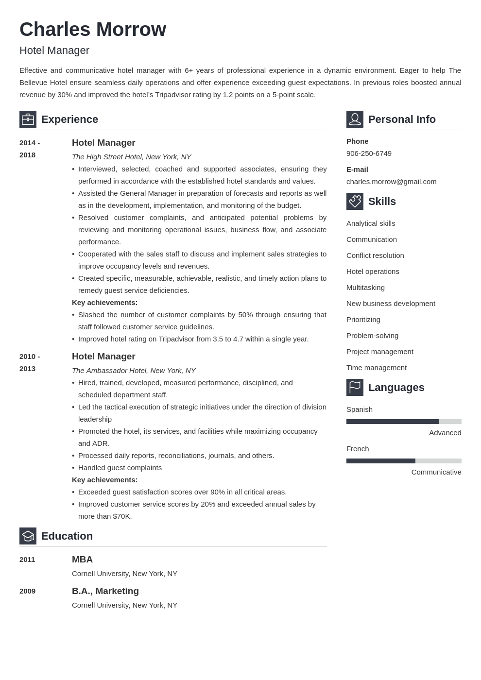 hotel manager resume example template vibes