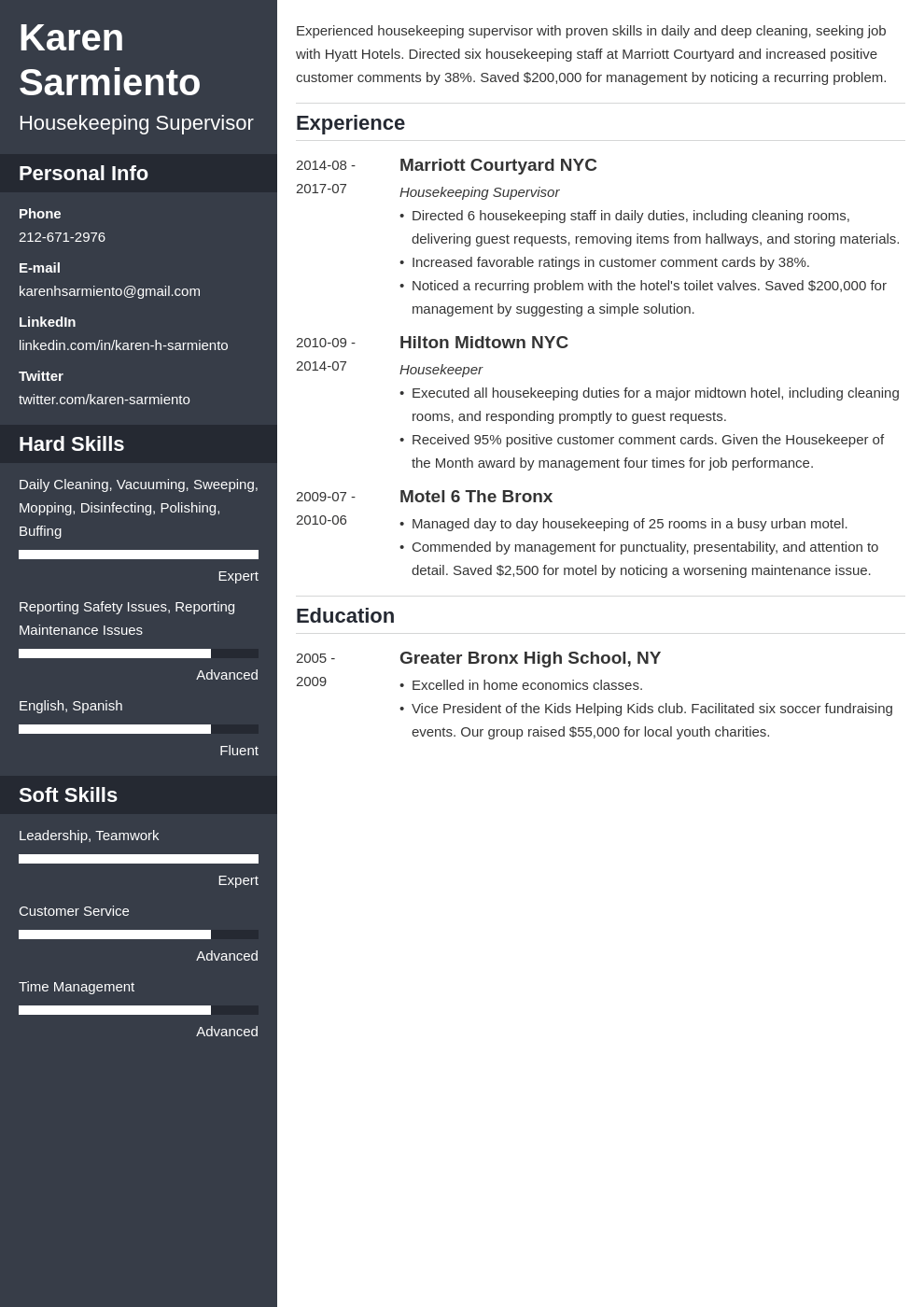 housekeeping resume example template cascade