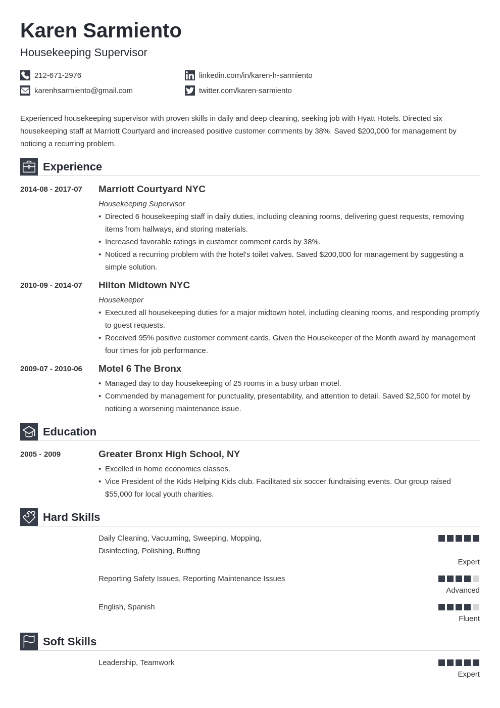 housekeeping resume example template iconic