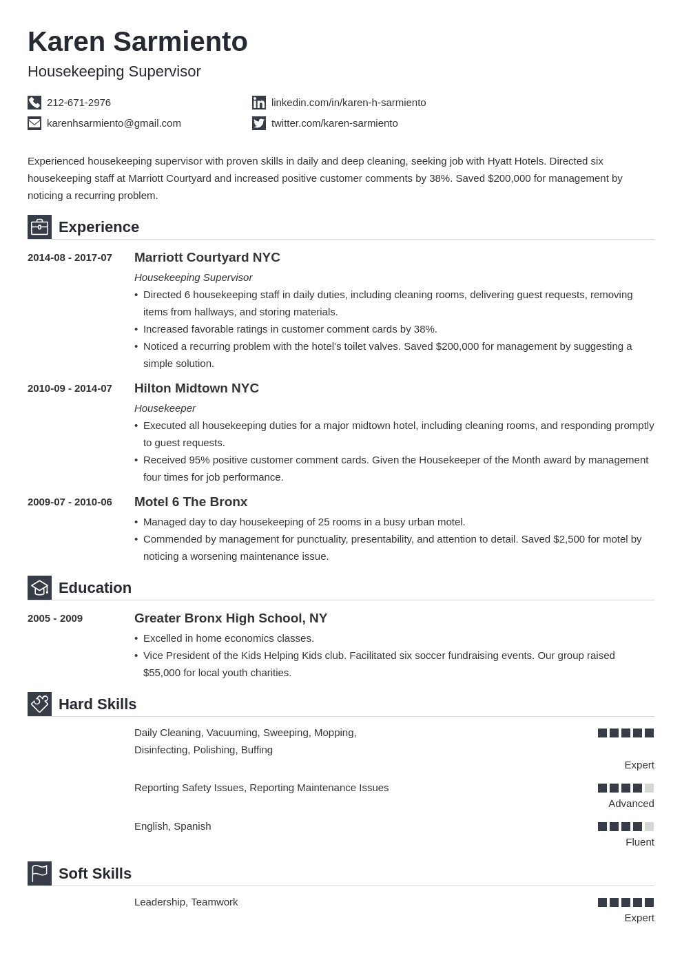 Housekeeping Resume Examples (Job Description + Skills)