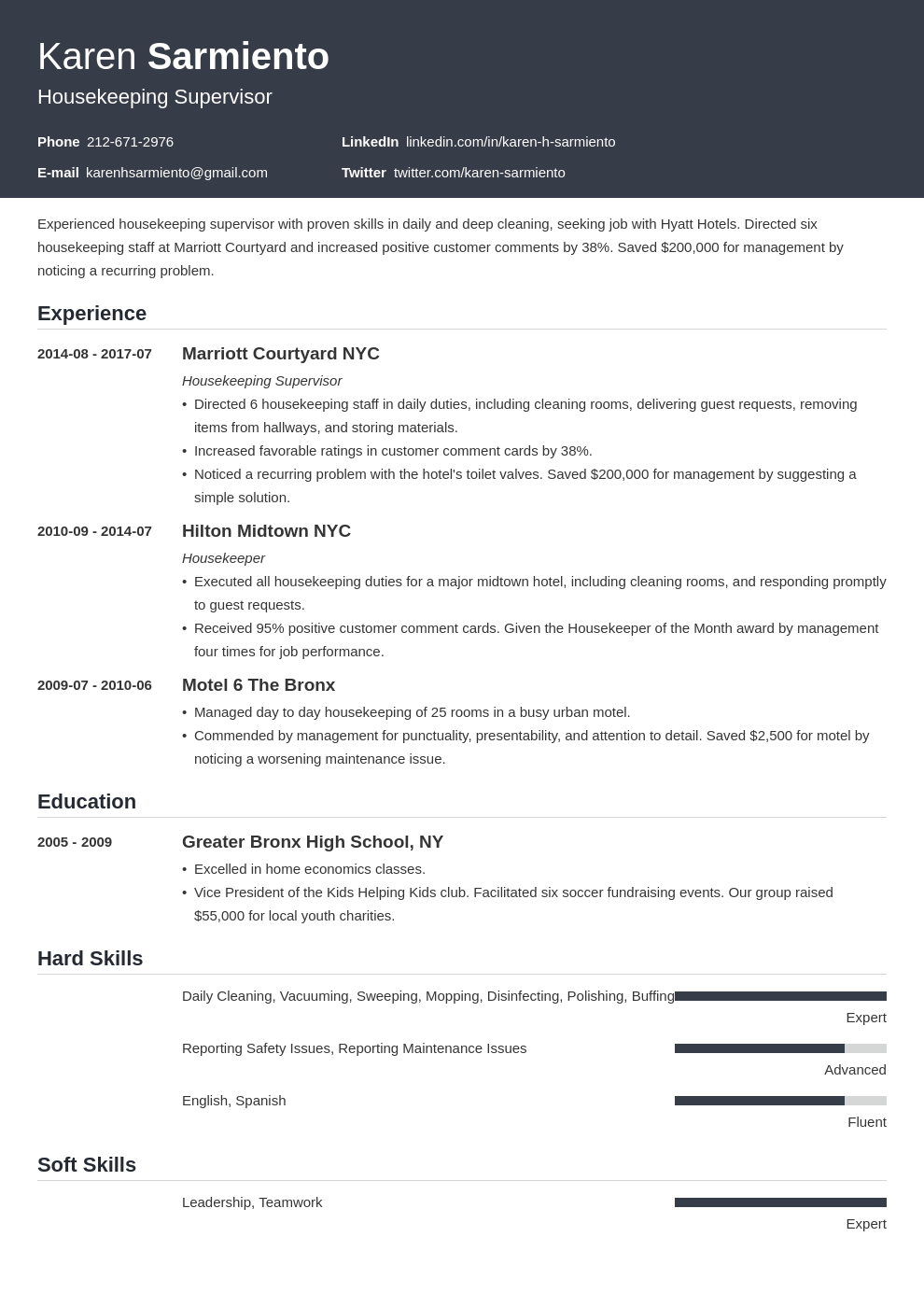 Housekeeping Resume Samples Skills For All Housekeepers