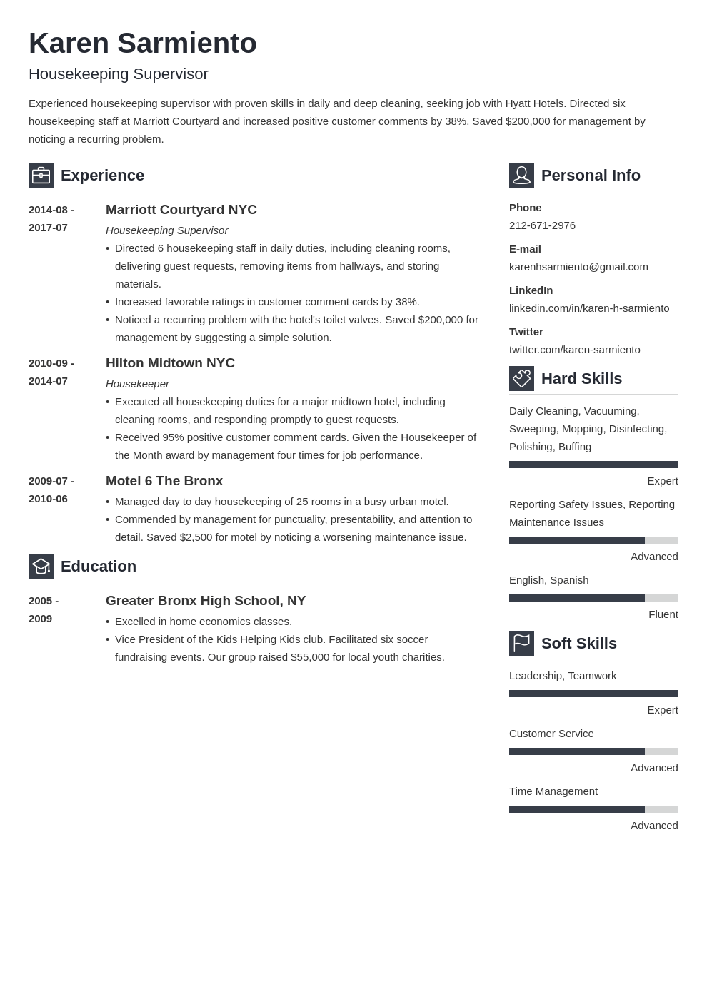 Housekeeping Resume Examples (Job Description + Skills)