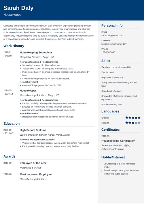 Housekeeping resume example