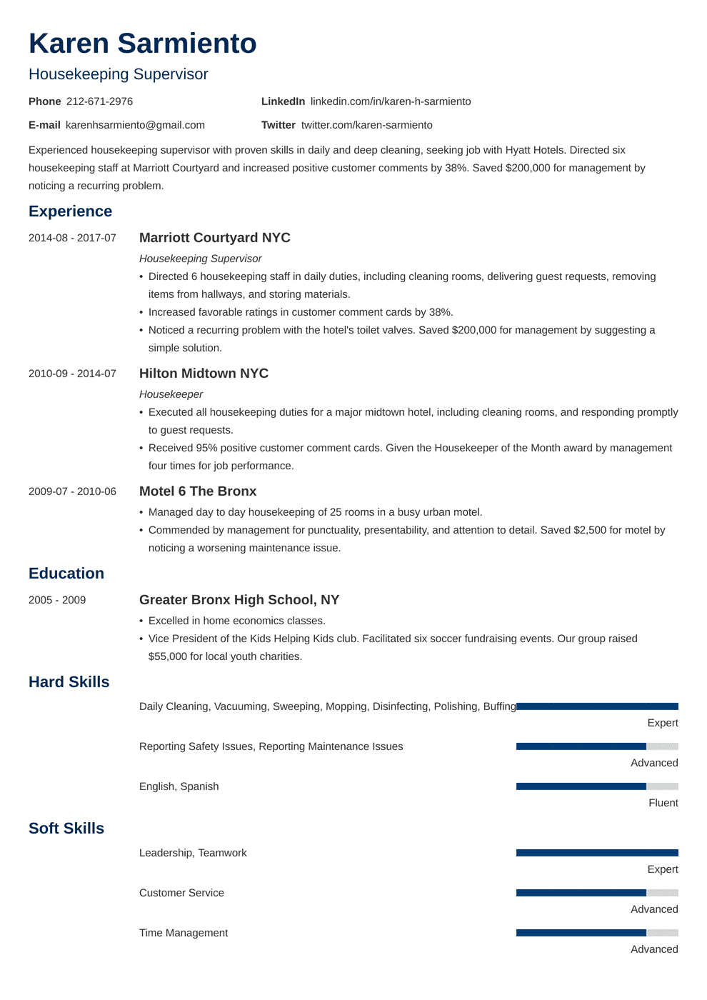 resume no experience housekeeping