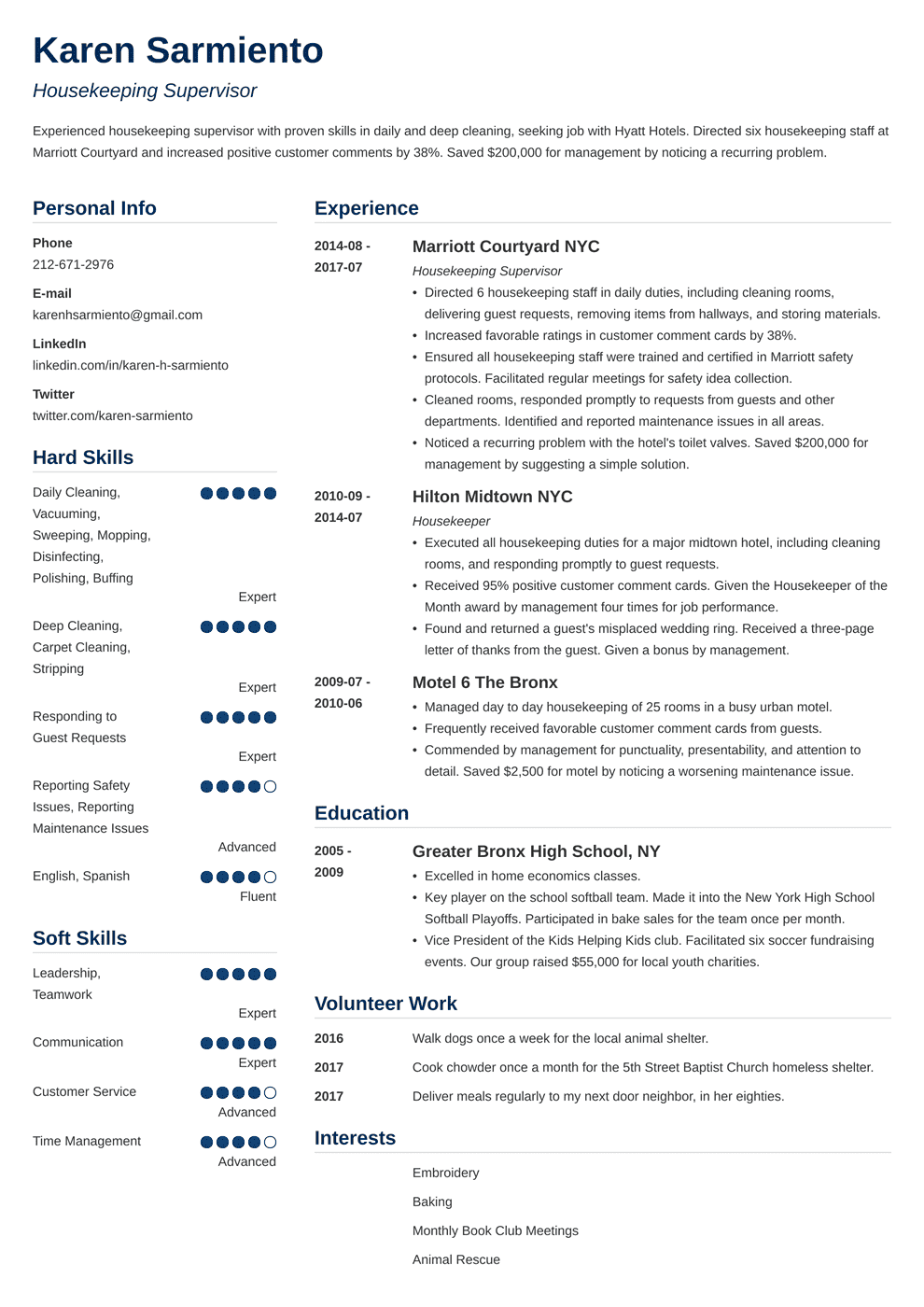 Housekeeping Resume Examples (Job Description + Skills)