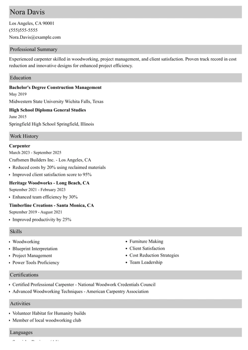 Resume Length example