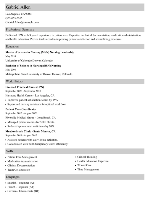 sample resume example