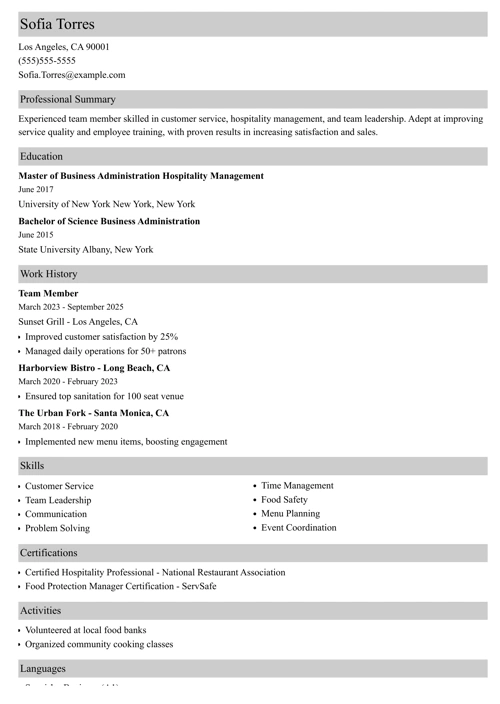 sample resume example
