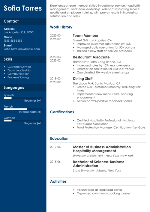 sample resume example