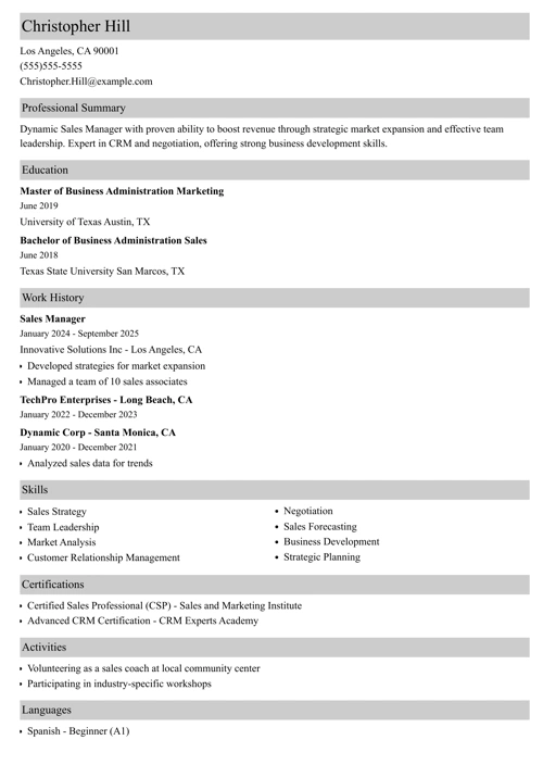 sample resume example